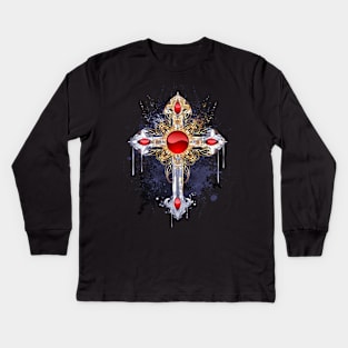 Gilt cross on black background Kids Long Sleeve T-Shirt